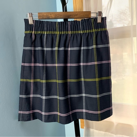 J. Crew Navy Windowpane Plaid Sidewalk Skirt - Picture 2 of 6